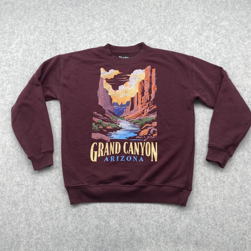 Grand Canyon Arizona Sweatshirt Mens Small Maroon State Of Mind Crewneck Fleece